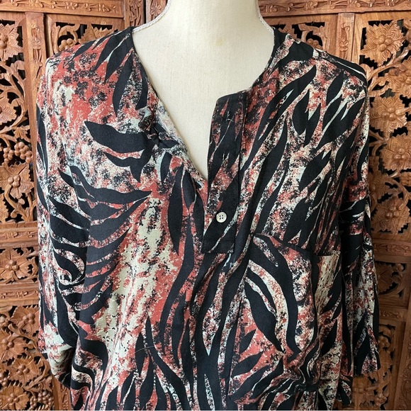 FAME Tops - Vintage Abstract Zebra Print Button Front Kaftan Blouse Beach Cover Up